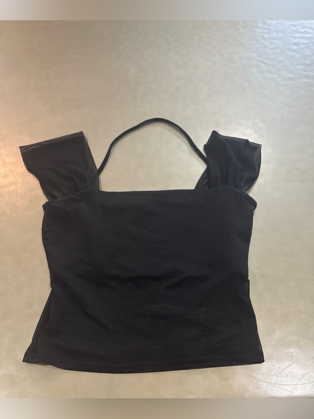 Black Square Neck Ruffle Strap Crop Tank Top - Women